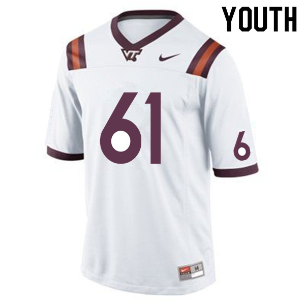 Youth #61 Bryan Hudson Virginia Tech Hokies College Football Jerseys Sale-White - Click Image to Close